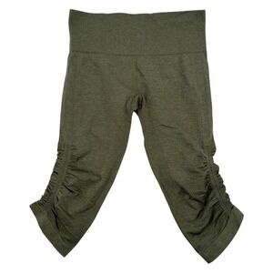 Lululemon Olive Green Crop Leggings Ruched Mesh Panel High Rise No Size Dot